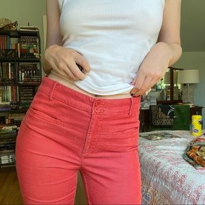Coral, corduroy pants